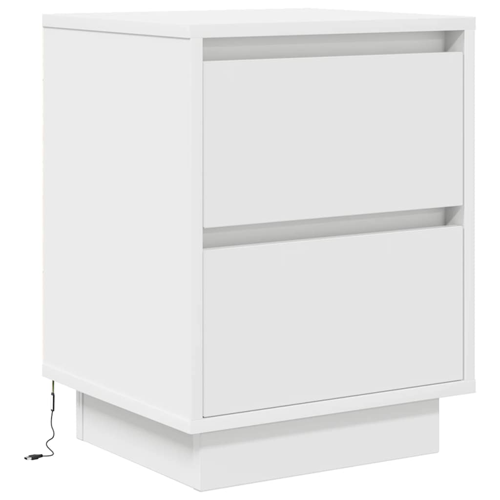Bedside Cabinet with LED Lights White 38x34x50 cm