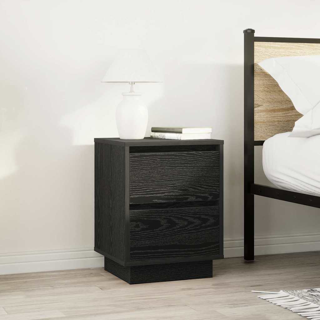 Bedside Cabinet with LED Lights Black 38x34x50 cm