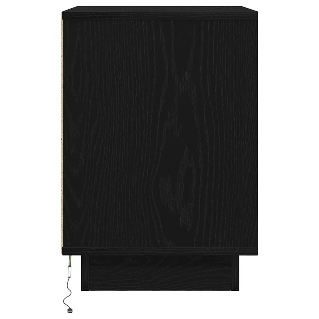 Bedside Cabinet with LED Lights Black 38x34x50 cm