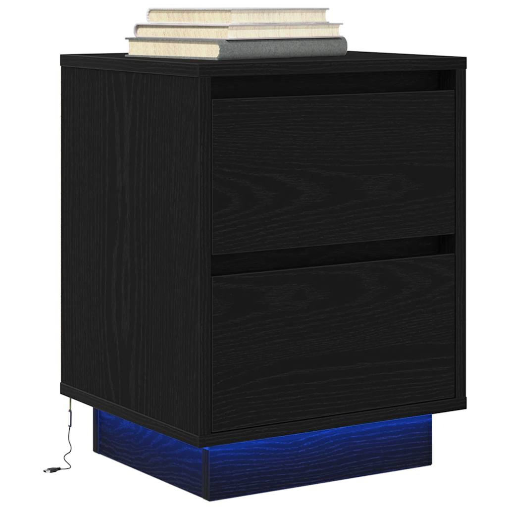 Bedside Cabinet with LED Lights Black 38x34x50 cm