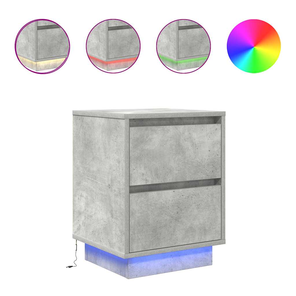 Bedside Cabinet with LED Lights Concrete Grey 38x34x50 cm