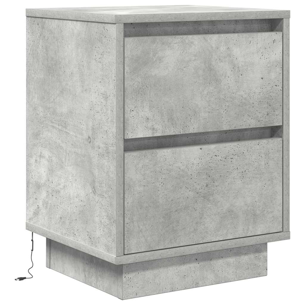Bedside Cabinet with LED Lights Concrete Grey 38x34x50 cm