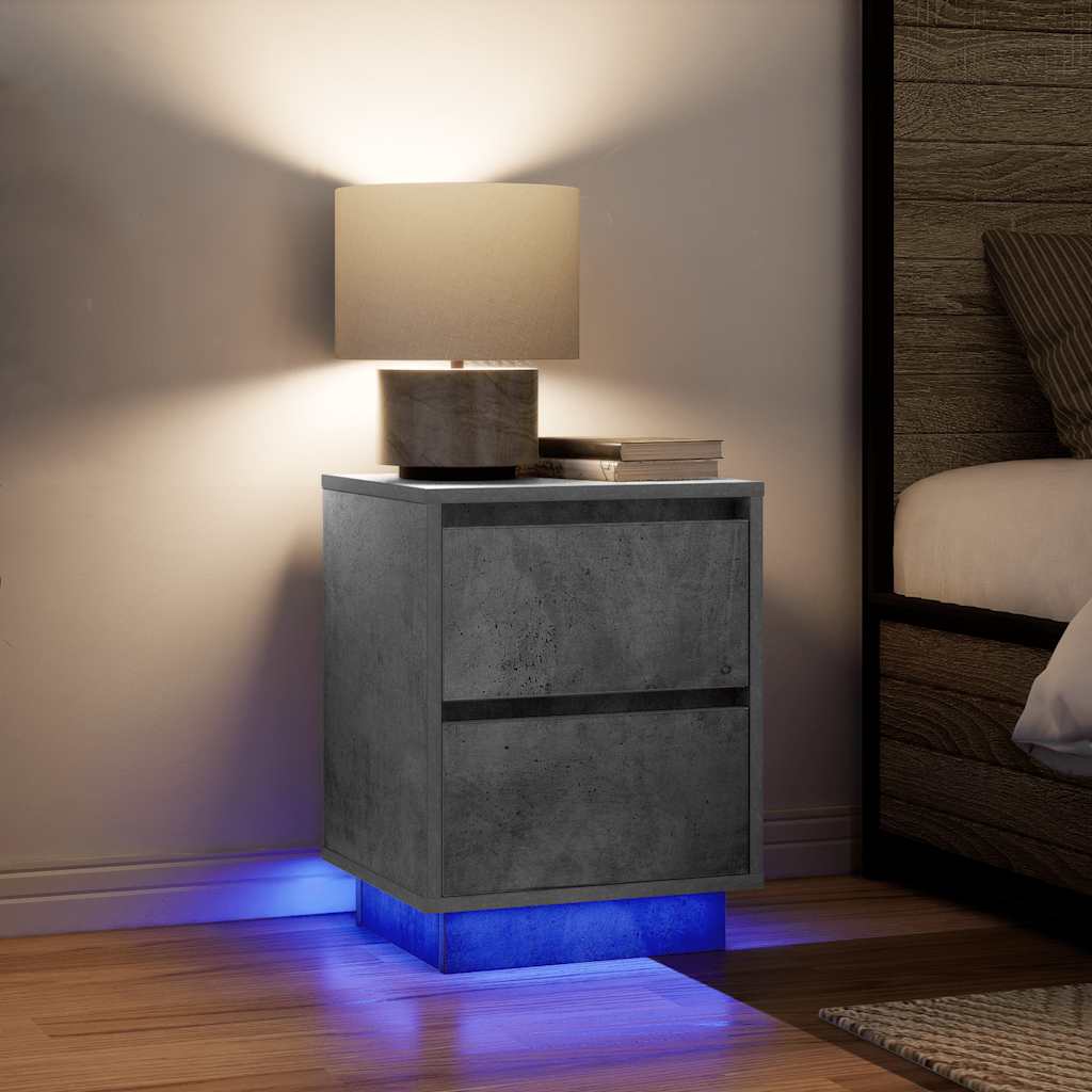 Bedside Cabinet with LED Lights Concrete Grey 38x34x50 cm