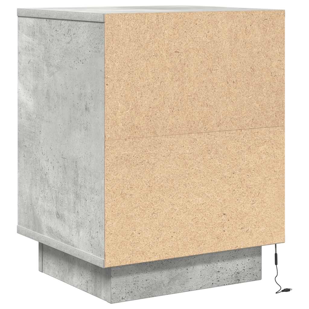 Bedside Cabinet with LED Lights Concrete Grey 38x34x50 cm