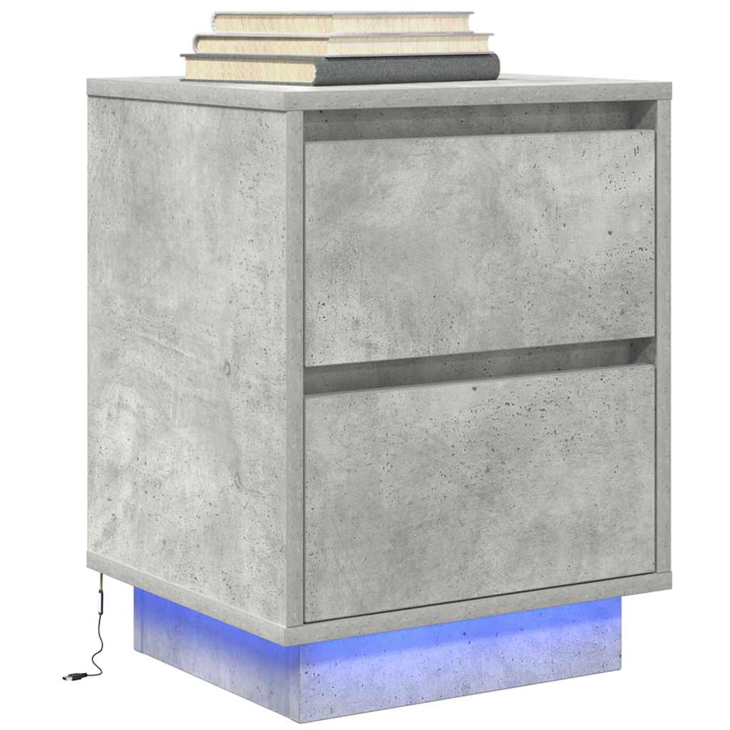 Bedside Cabinet with LED Lights Concrete Grey 38x34x50 cm