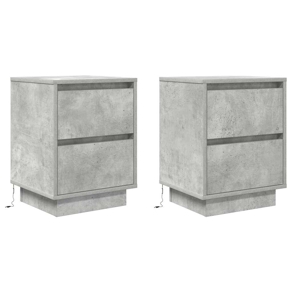 Bedside Cabinets with LED Lights 2 pcs Concrete Grey 38x34x50 cm