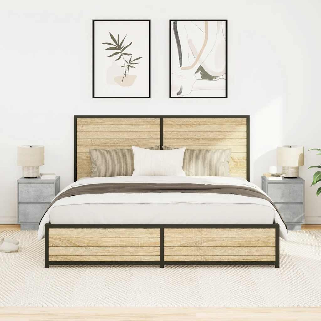 Bedside Cabinets with LED Lights 2 pcs Concrete Grey 38x34x50 cm