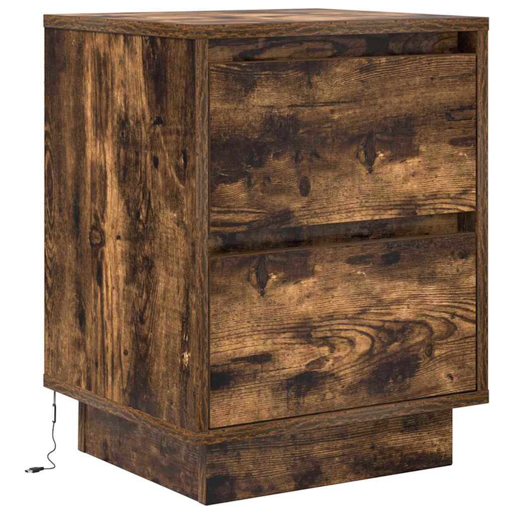 Bedside Cabinet with LED Lights Smoked Oak 38x34x50 cm