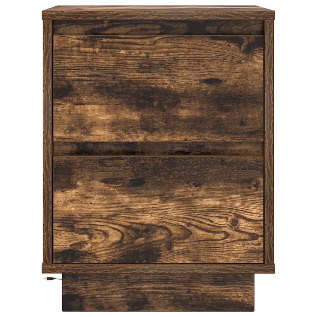 Bedside Cabinet with LED Lights Smoked Oak 38x34x50 cm