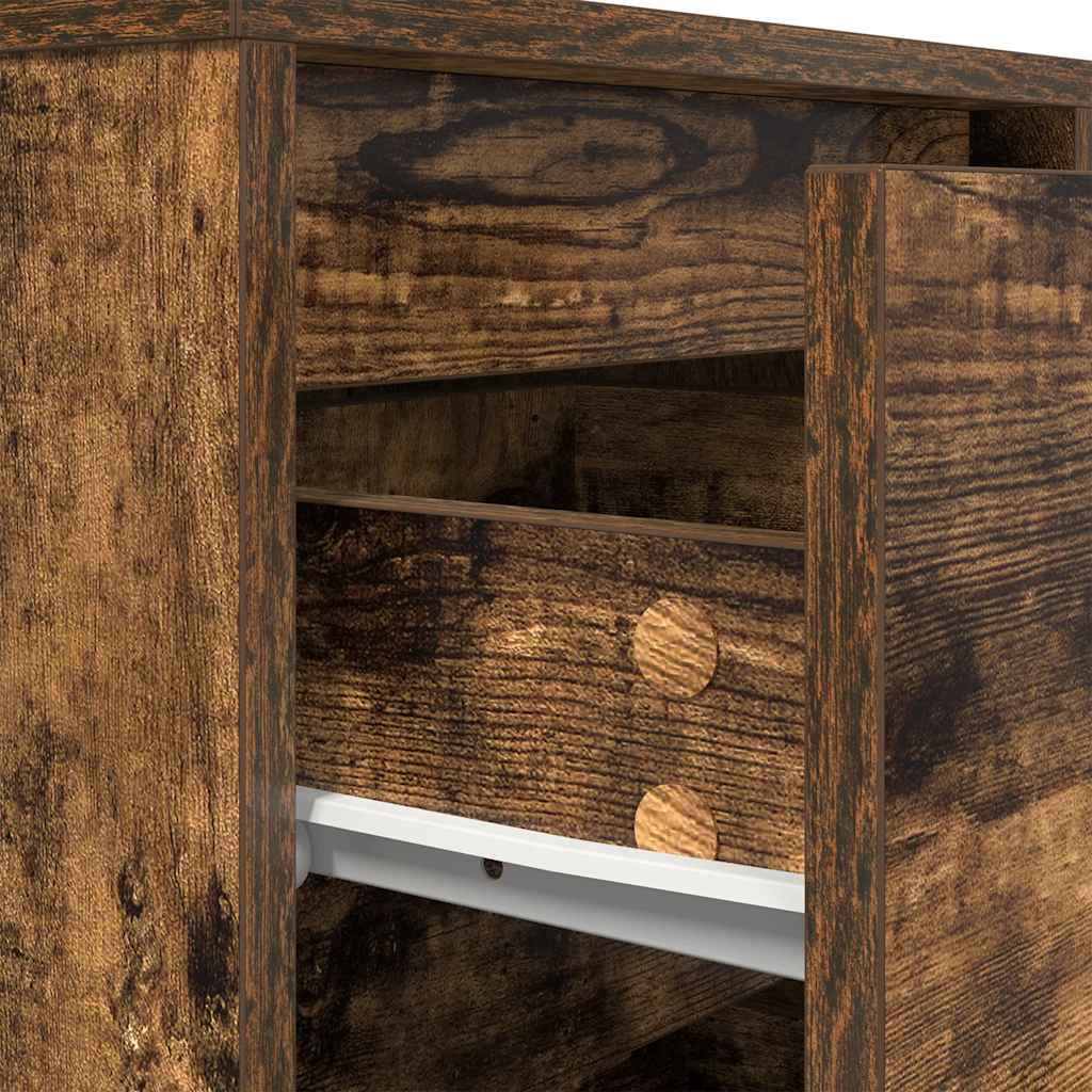 Bedside Cabinet with LED Lights Smoked Oak 38x34x50 cm