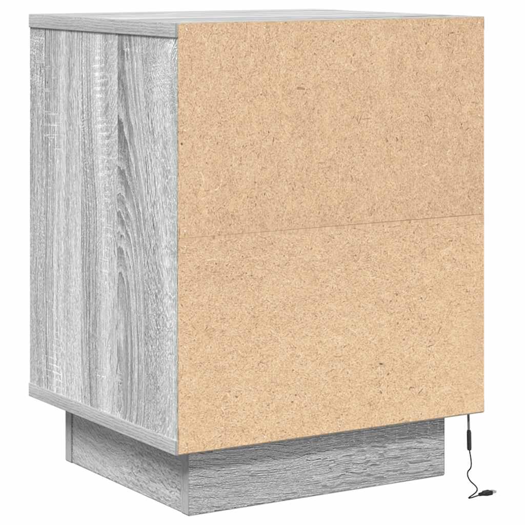 Bedside Cabinet with LED Lights Grey Sonoma 38x34x50 cm