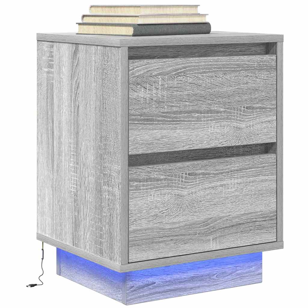 Bedside Cabinet with LED Lights Grey Sonoma 38x34x50 cm