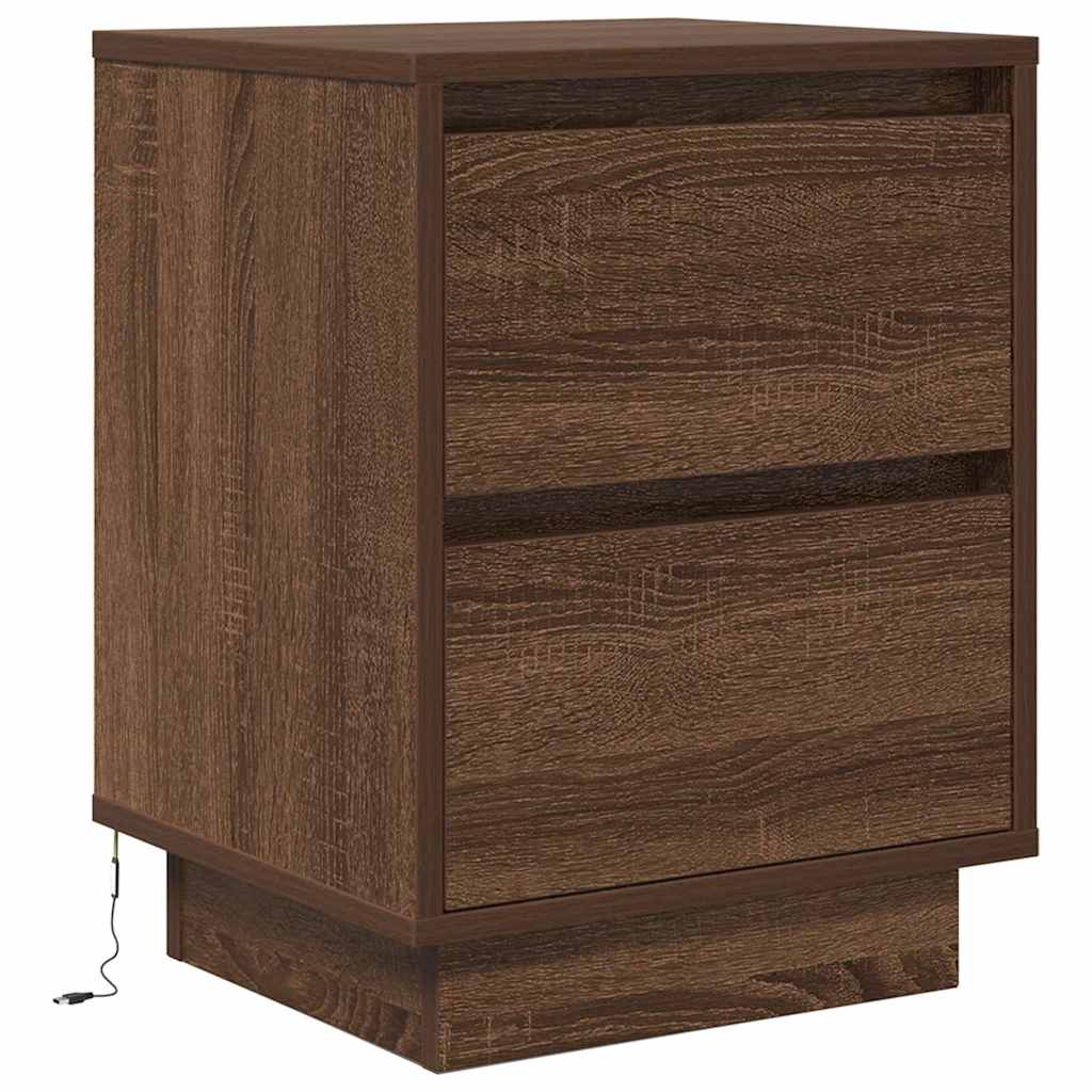 Bedside Cabinet with LED Lights Brown Oak 38x34x50 cm