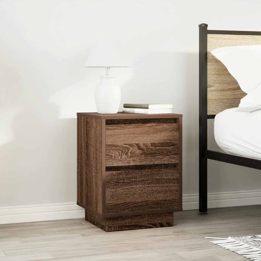 Bedside Cabinet with LED Lights Brown Oak 38x34x50 cm