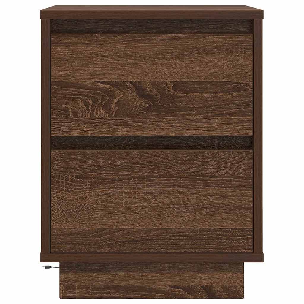 Bedside Cabinet with LED Lights Brown Oak 38x34x50 cm