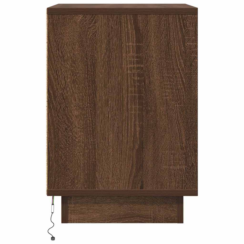 Bedside Cabinet with LED Lights Brown Oak 38x34x50 cm