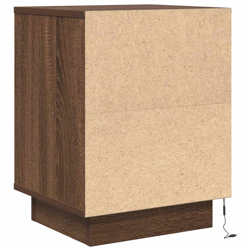 Bedside Cabinet with LED Lights Brown Oak 38x34x50 cm