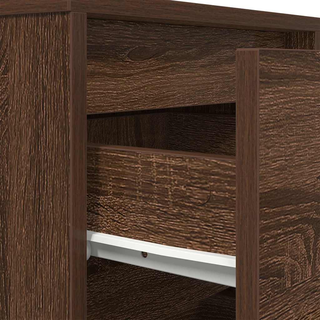Bedside Cabinet with LED Lights Brown Oak 38x34x50 cm