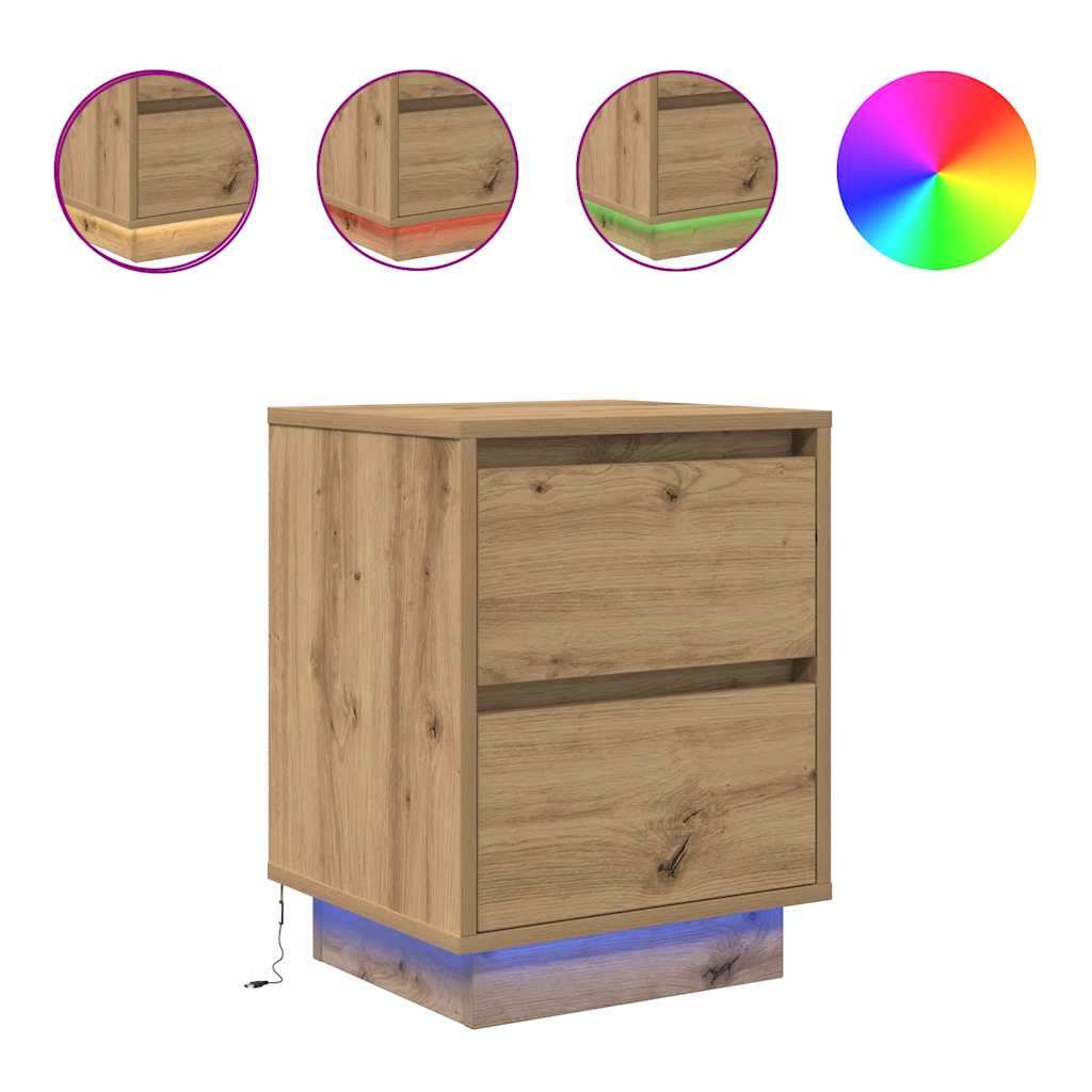 Bedside Cabinets with LED Lights 2 pcs Artisan Oak 38x34x50 cm