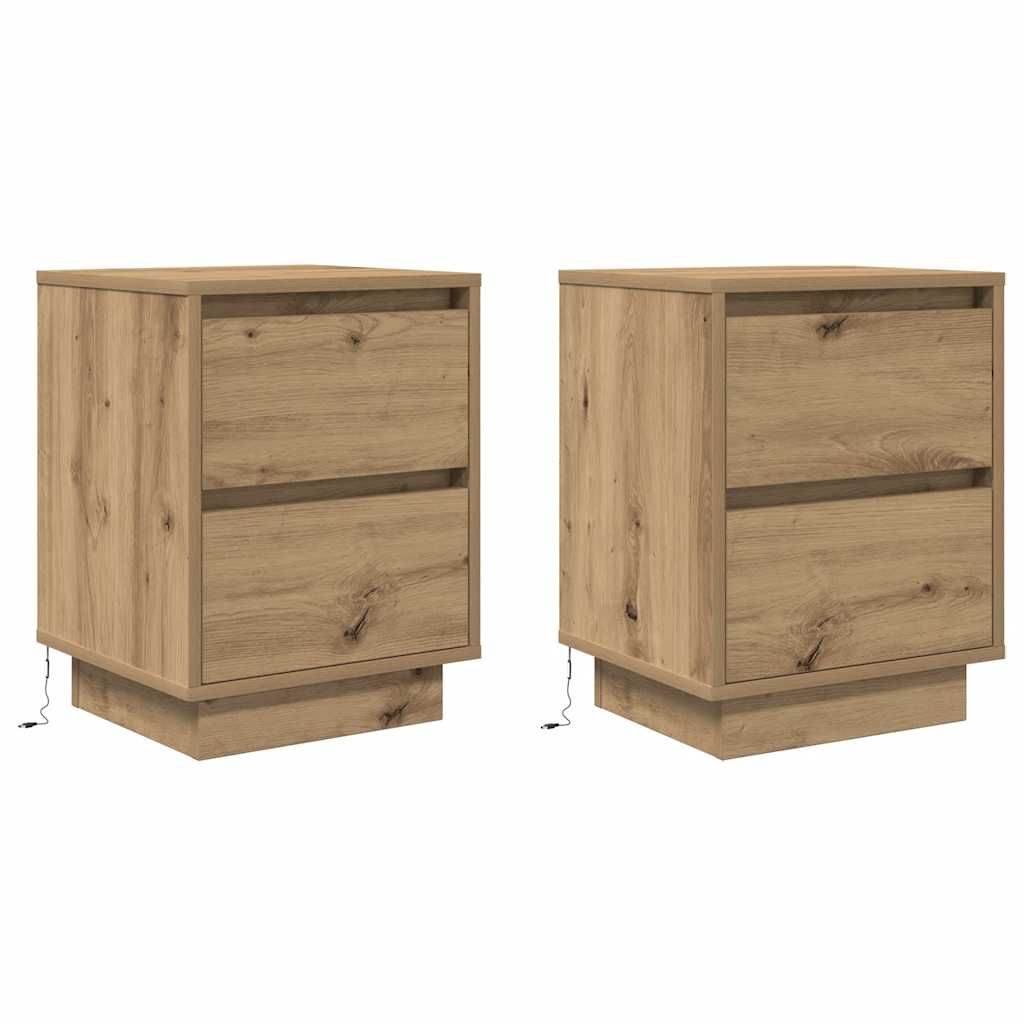 Bedside Cabinets with LED Lights 2 pcs Artisan Oak 38x34x50 cm