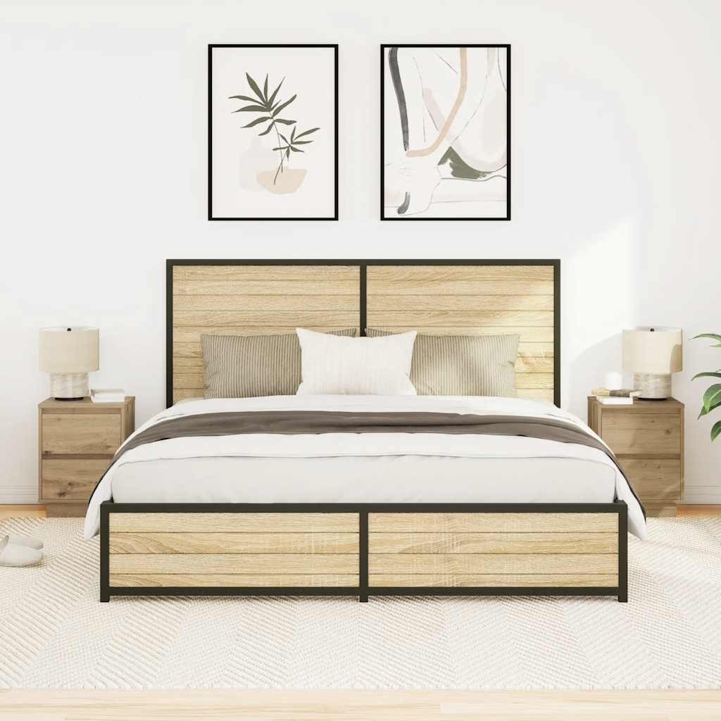 Bedside Cabinets with LED Lights 2 pcs Artisan Oak 38x34x50 cm