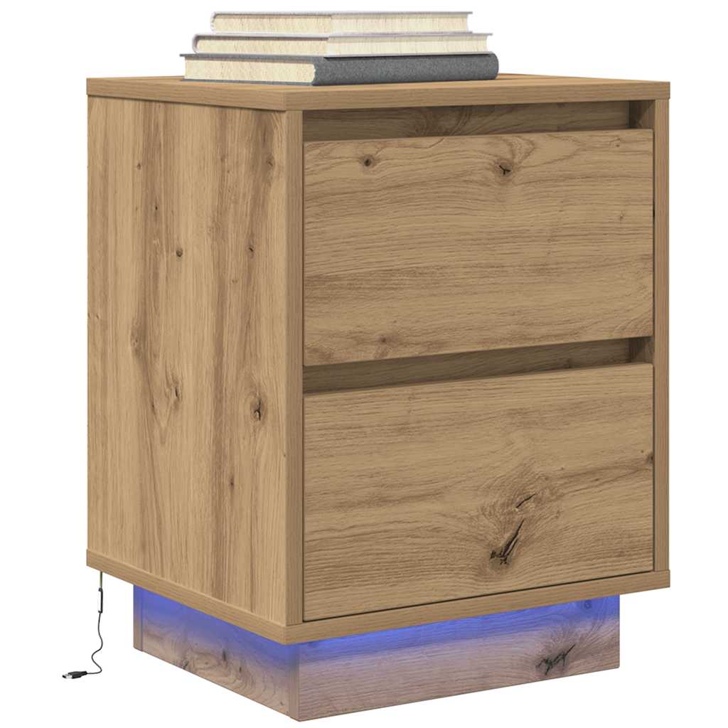 Bedside Cabinets with LED Lights 2 pcs Artisan Oak 38x34x50 cm