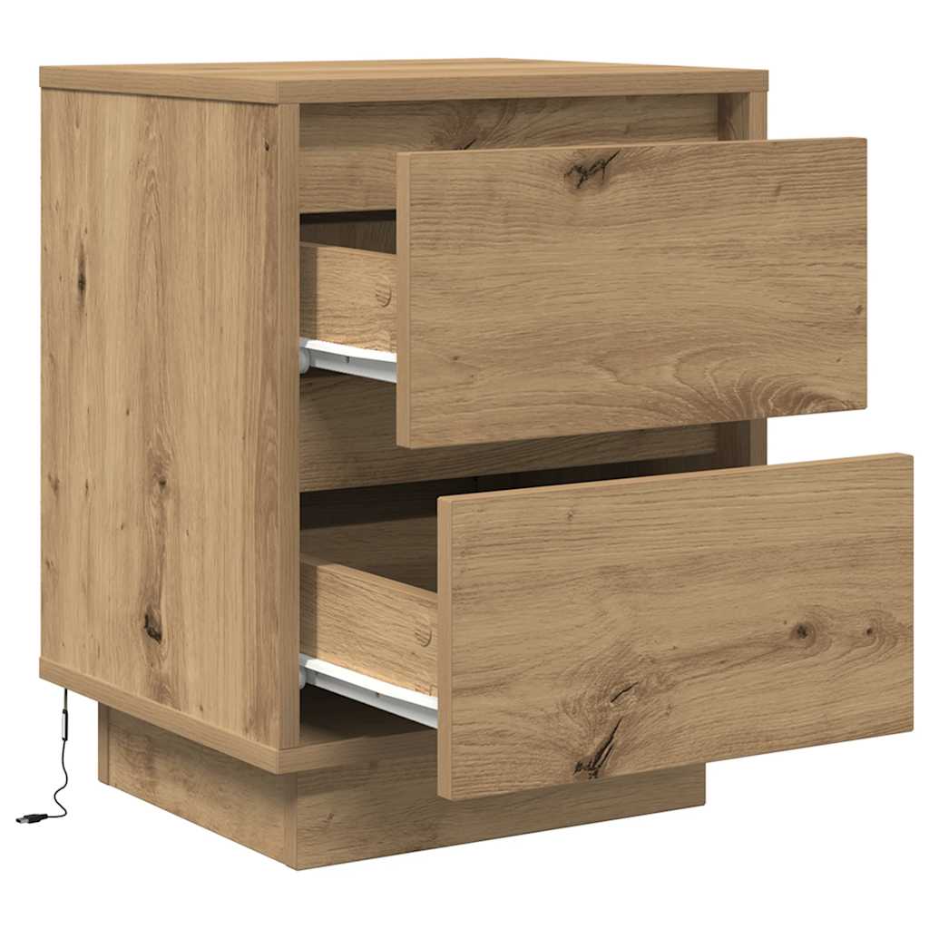 Bedside Cabinets with LED Lights 2 pcs Artisan Oak 38x34x50 cm