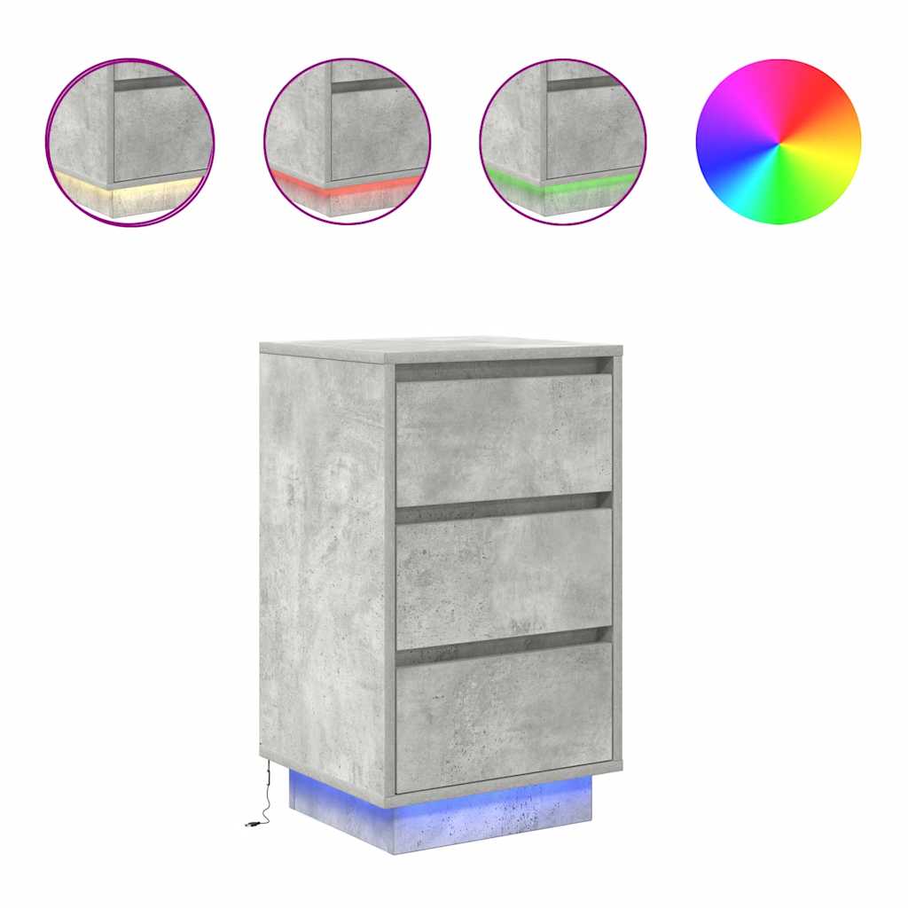 Bedside Cabinet with LED Lights Concrete Grey 38x34x65 cm
