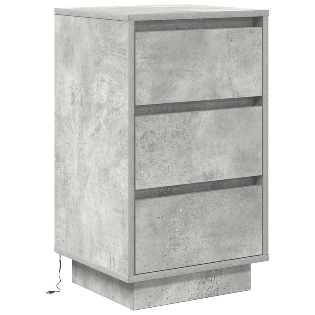 Bedside Cabinet with LED Lights Concrete Grey 38x34x65 cm