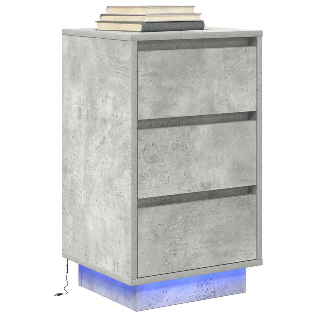 Bedside Cabinet with LED Lights Concrete Grey 38x34x65 cm