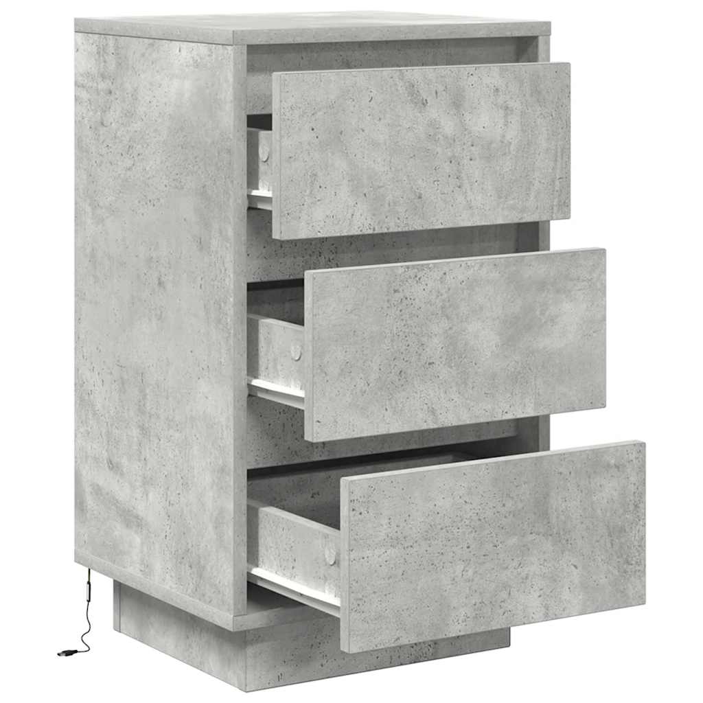 Bedside Cabinet with LED Lights Concrete Grey 38x34x65 cm