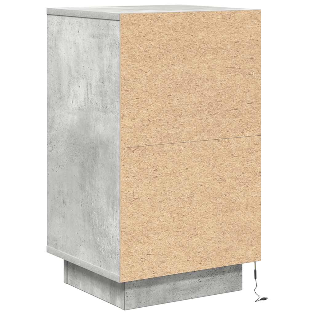 Bedside Cabinet with LED Lights Concrete Grey 38x34x65 cm