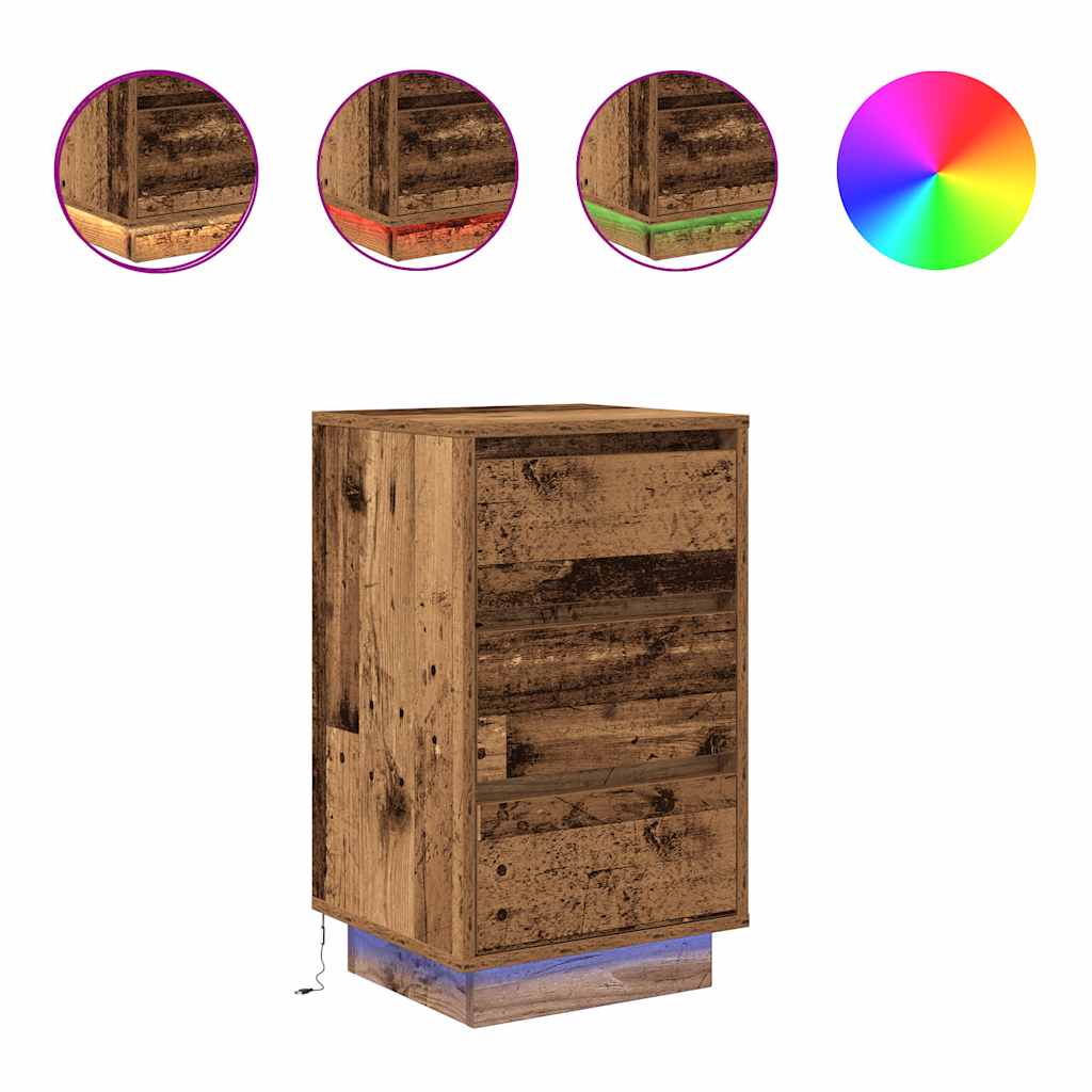 Bedside Cabinet with LED Lights Old Wood 38x34x65 cm