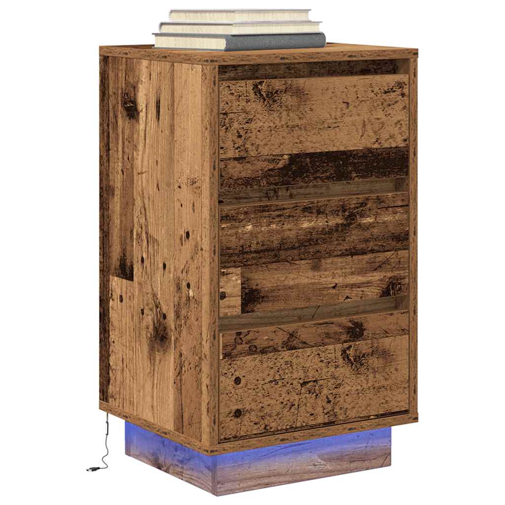 Bedside Cabinet with LED Lights Old Wood 38x34x65 cm