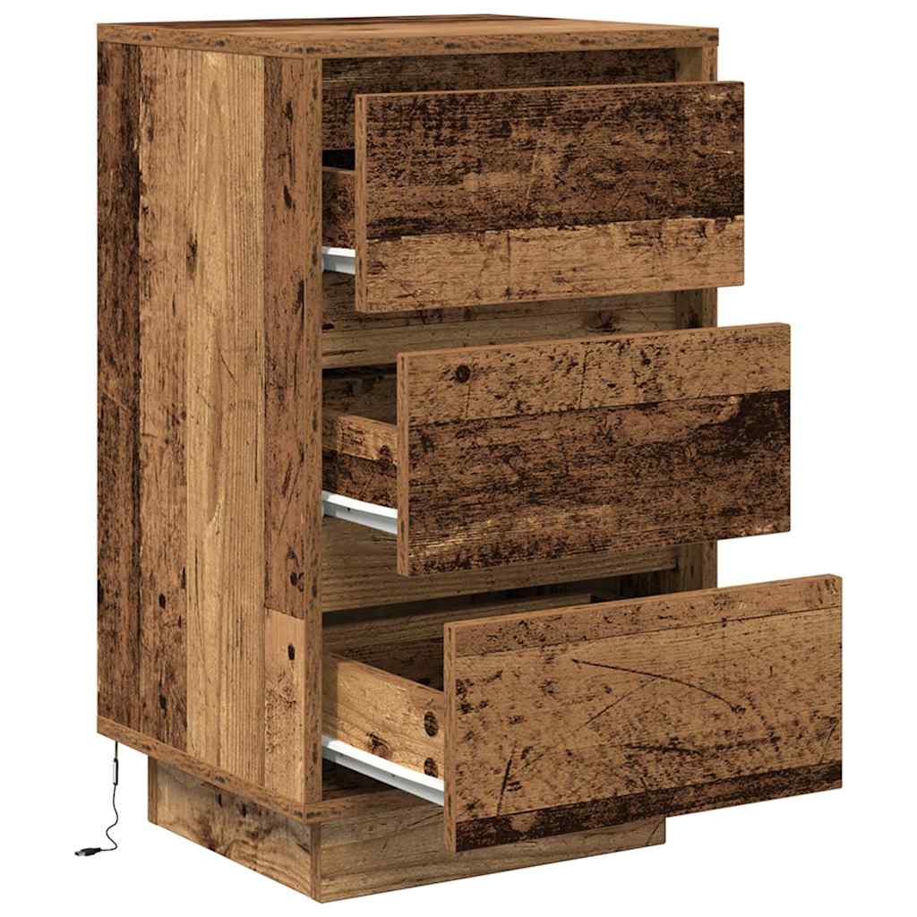 Bedside Cabinet with LED Lights Old Wood 38x34x65 cm
