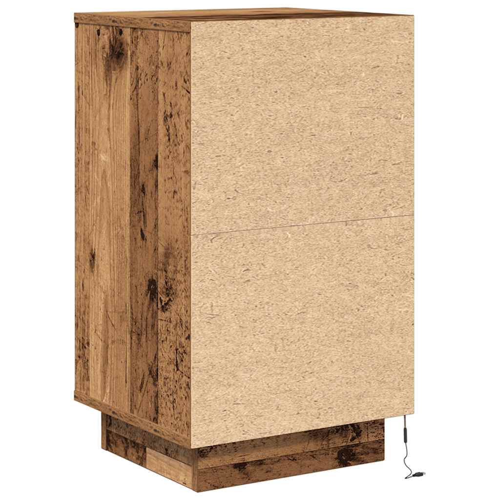 Bedside Cabinet with LED Lights Old Wood 38x34x65 cm
