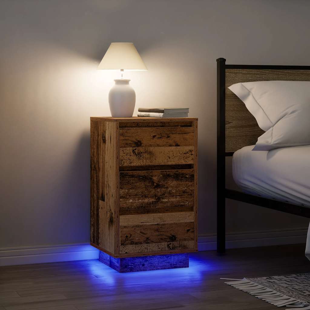 Bedside Cabinet with LED Lights Old Wood 38x34x65 cm