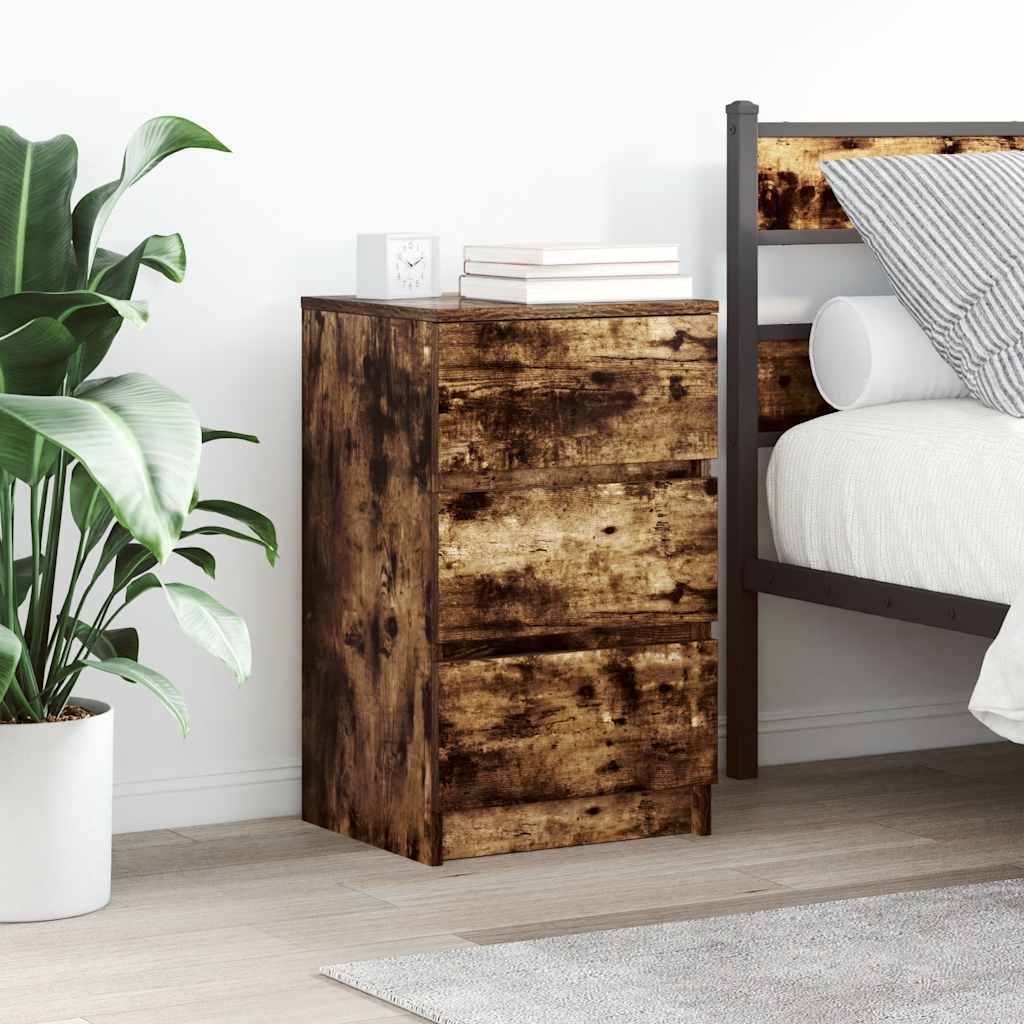 Bedside Cabinets with 3 Drawers 2 pcs Smoked Oak 39x35x65 cm
