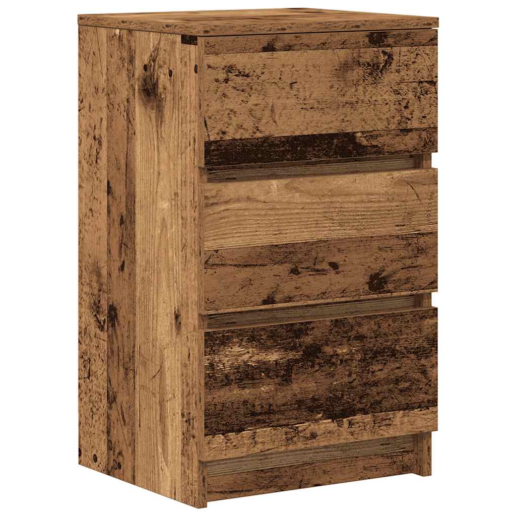 Bedside Cabinet with 3 Drawers Old Wood 39x35x65 cm