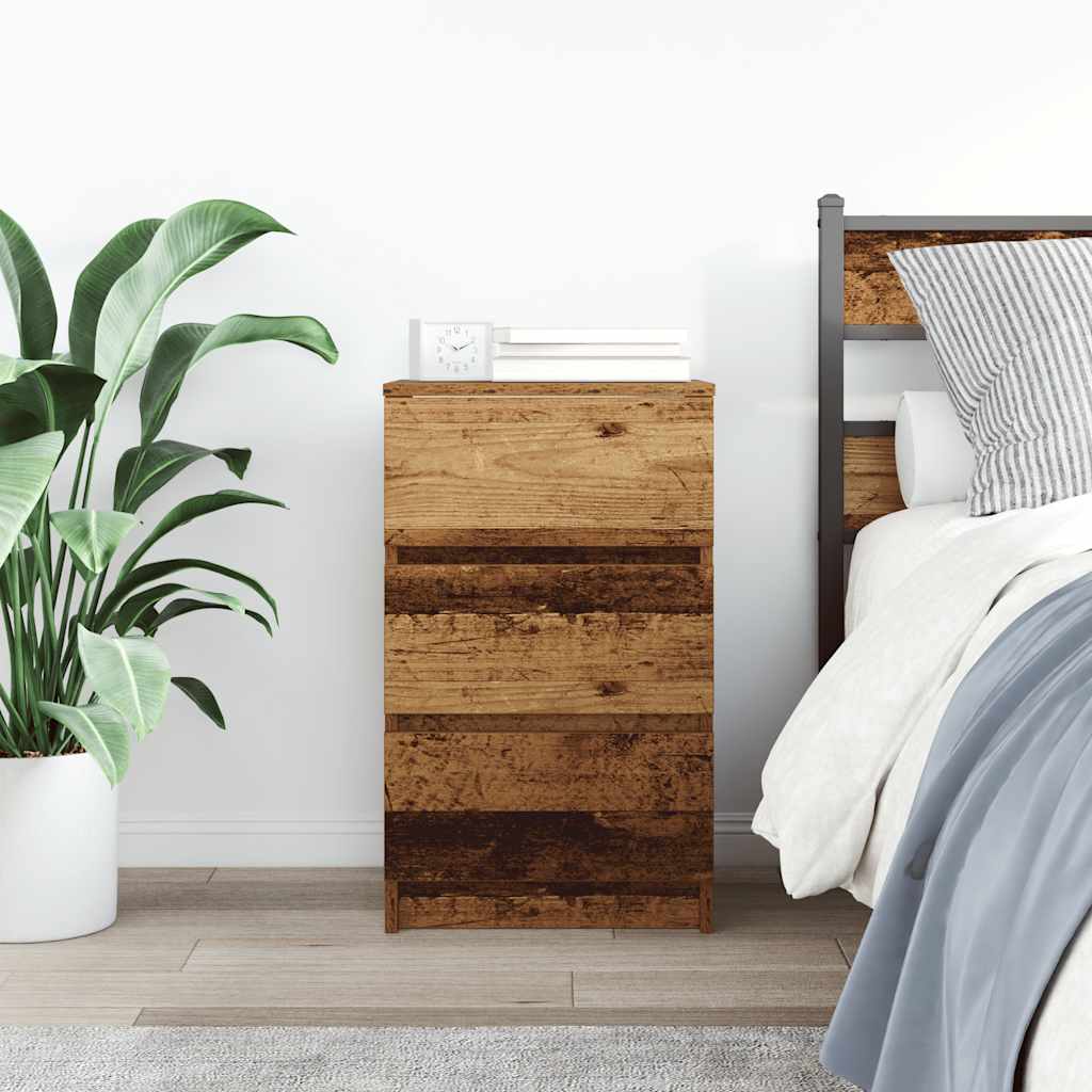 Bedside Cabinet with 3 Drawers Old Wood 39x35x65 cm