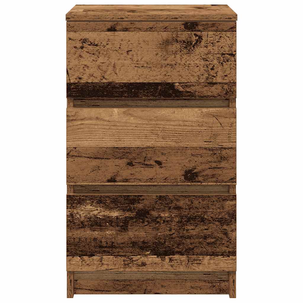 Bedside Cabinet with 3 Drawers Old Wood 39x35x65 cm