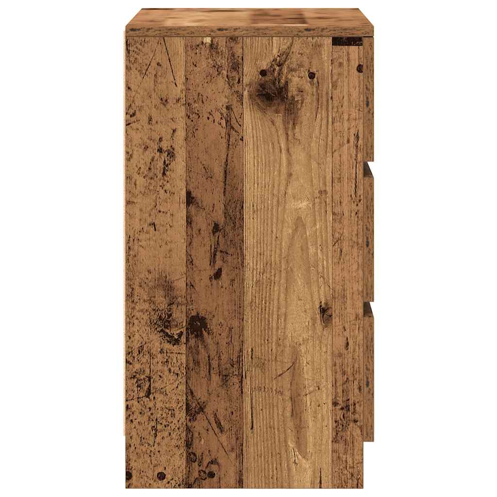 Bedside Cabinet with 3 Drawers Old Wood 39x35x65 cm