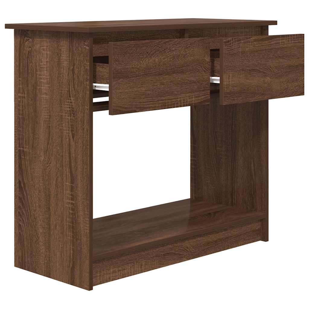 Brown Oak Console Table with Drawers - 85.5x38.5x74.5 cm