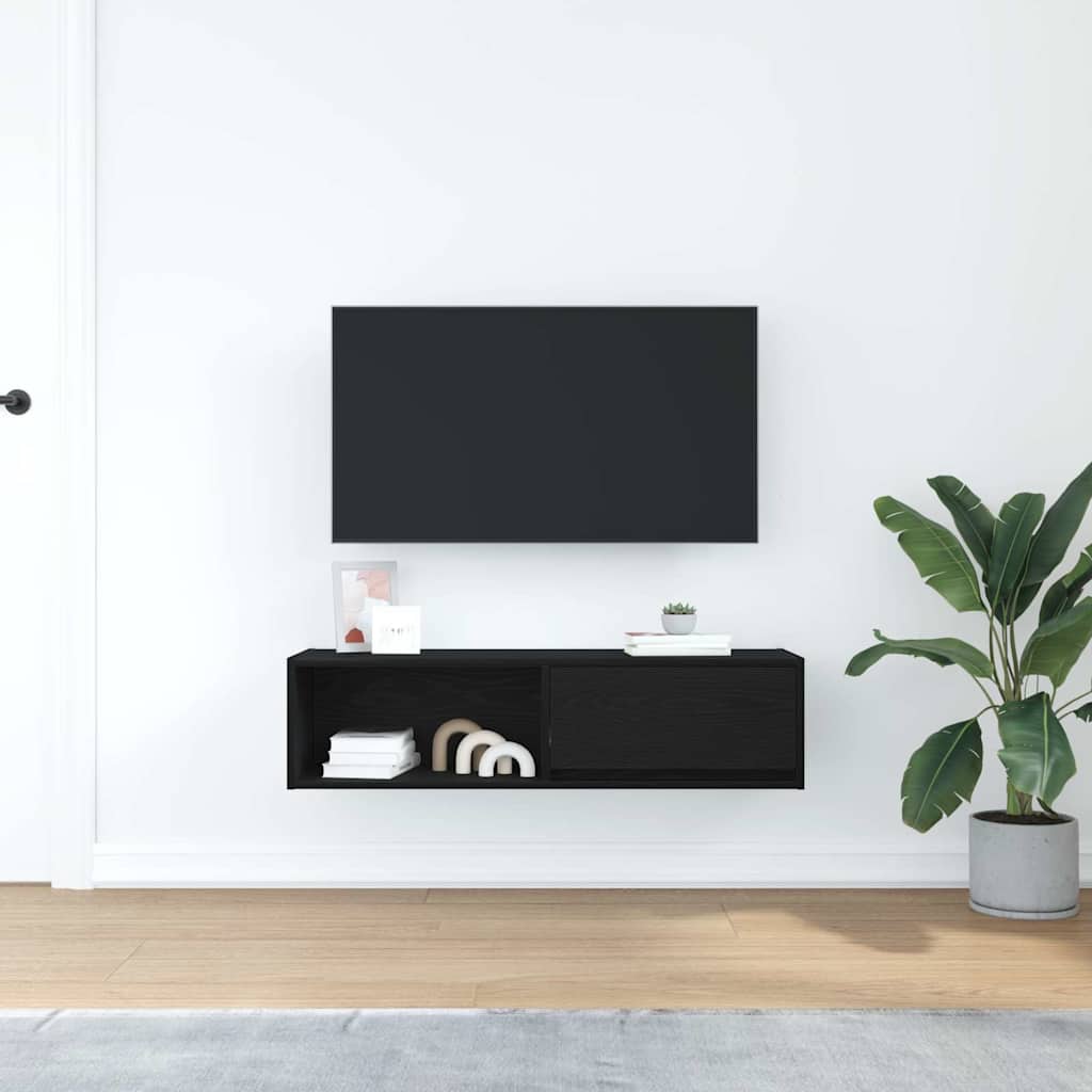 TV Cabinet Black Oak 100x31x25.5 cm Engineered Wood