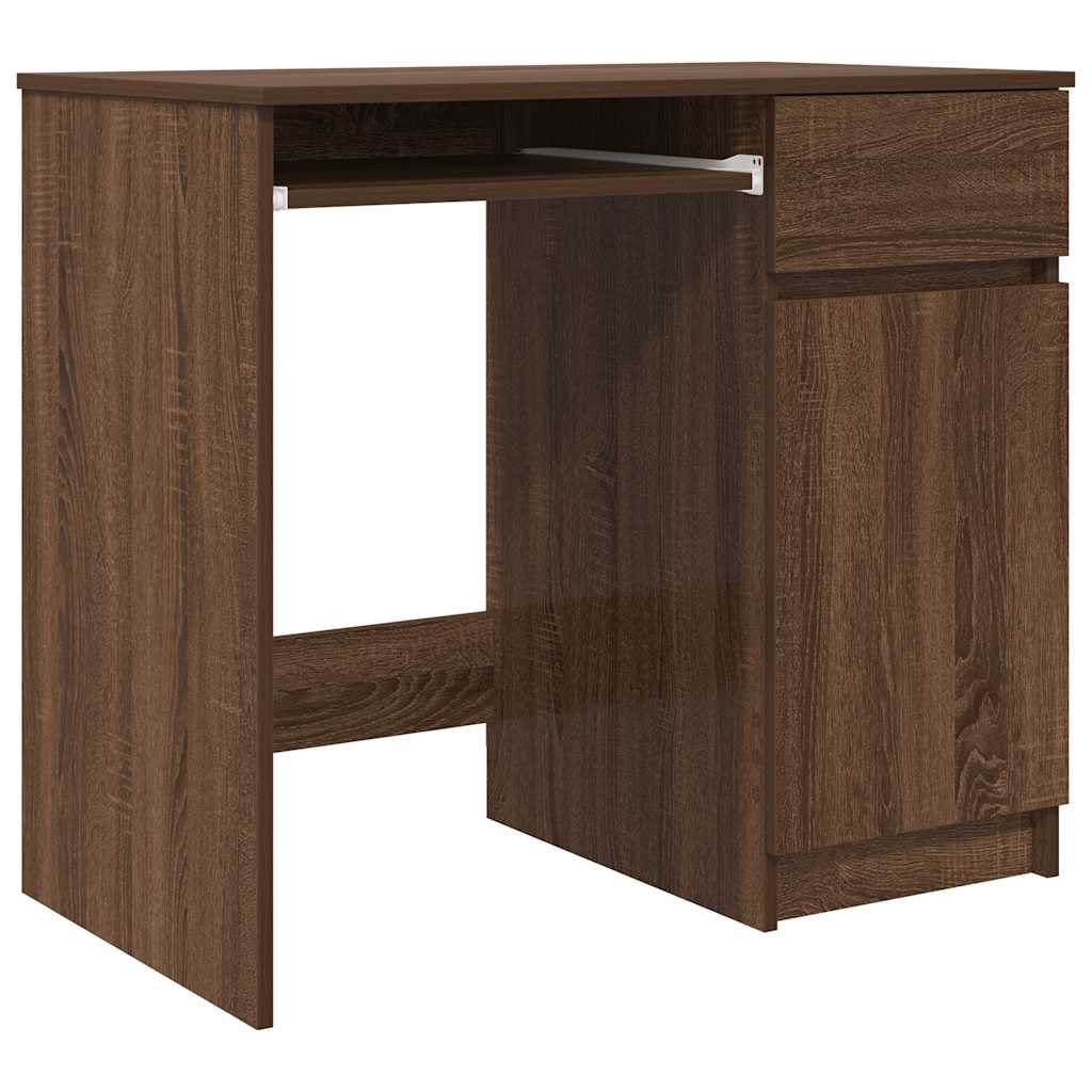 Compact Brown Oak Desk, Engineered Wood, 86x49x76 cm