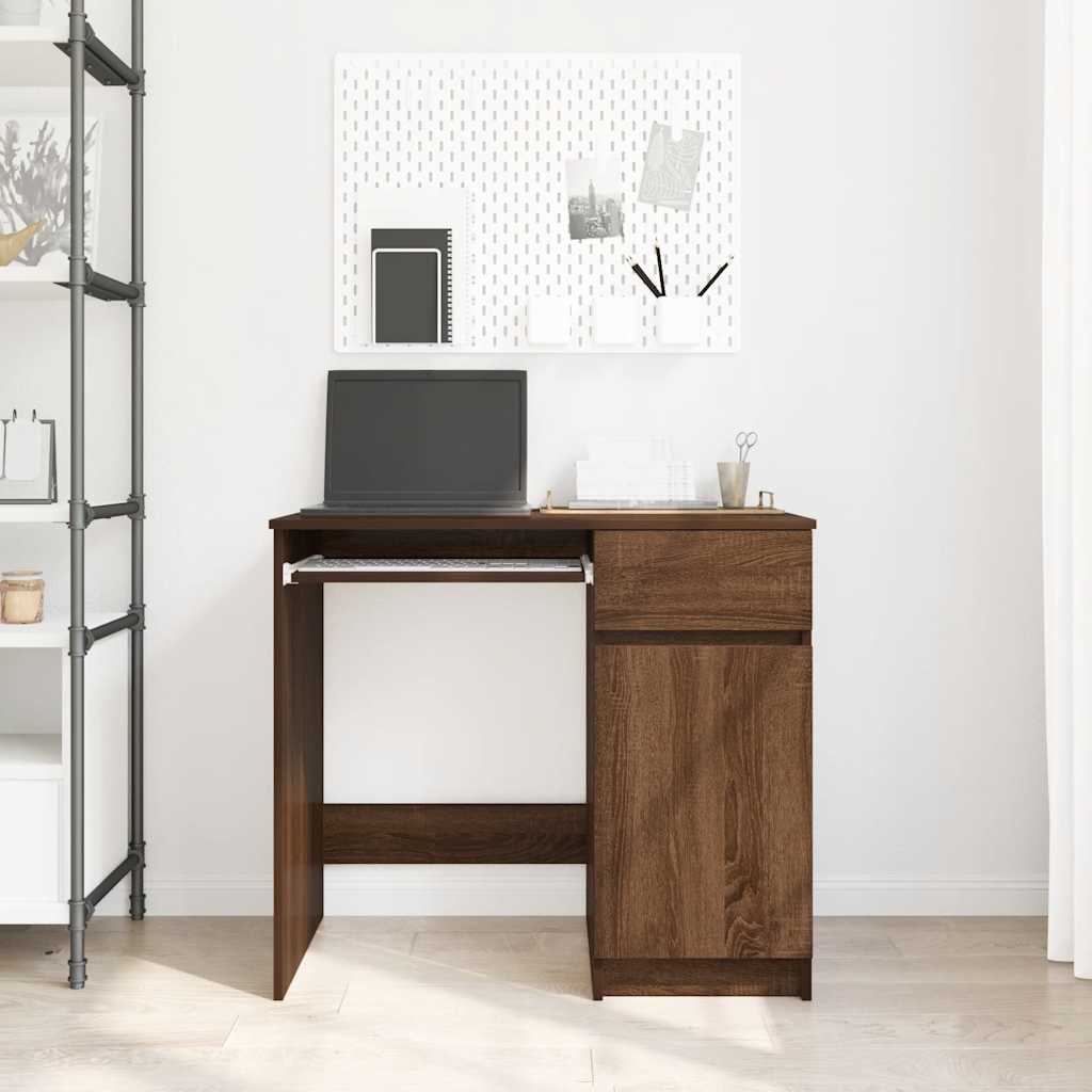 Compact Brown Oak Desk, Engineered Wood, 86x49x76 cm