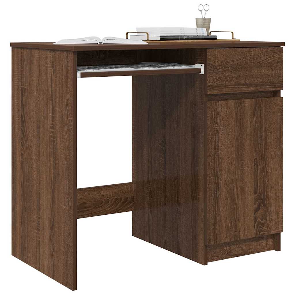 Compact Brown Oak Desk, Engineered Wood, 86x49x76 cm
