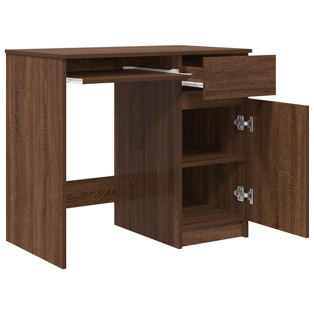 Compact Brown Oak Desk, Engineered Wood, 86x49x76 cm