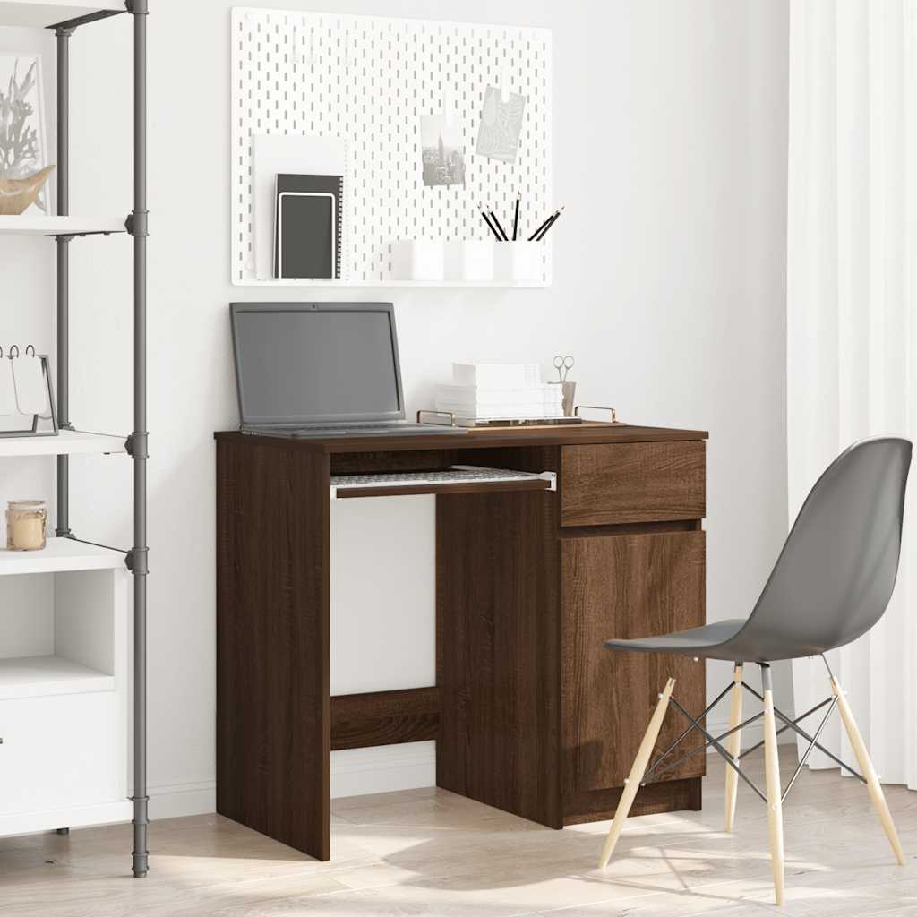 Compact Brown Oak Desk, Engineered Wood, 86x49x76 cm