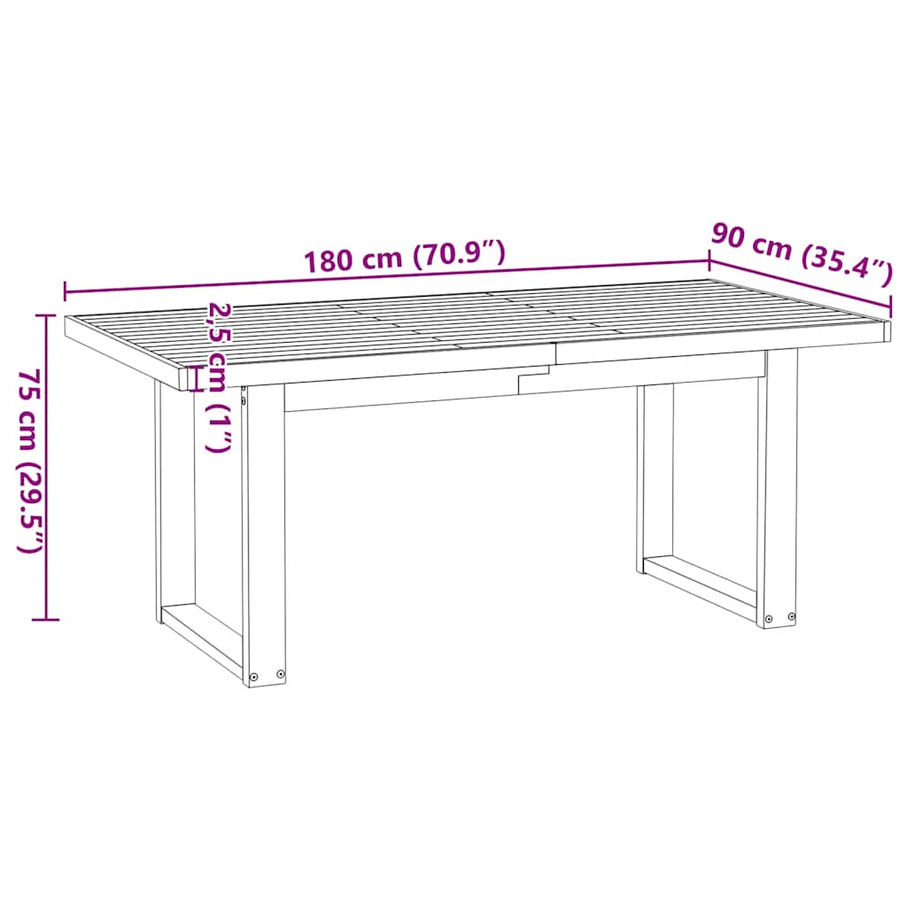 Solid Wood Dining Table NOAIN with U-Shaped Legs, 180x90x75 cm